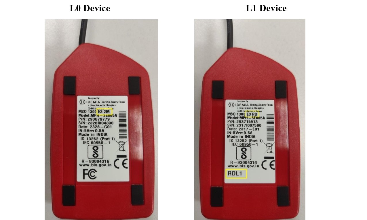 Morpho MSO1300E3 RD L1 Window (https / 127.0.0.1) RD Service Driver